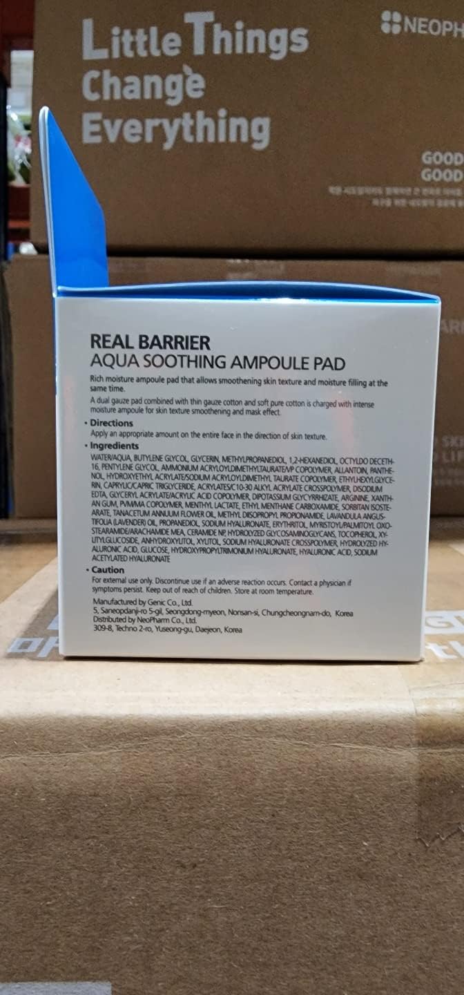 Real Barrier Aqua Soothing Ampoule Pad, 70 Pads l Hyaluronic Acid Facial Serum | Redness Relief for Sensitive Skin | Facial Moisturizer for Dry Skin| Calming Chamomile Extract| Korean Skincare