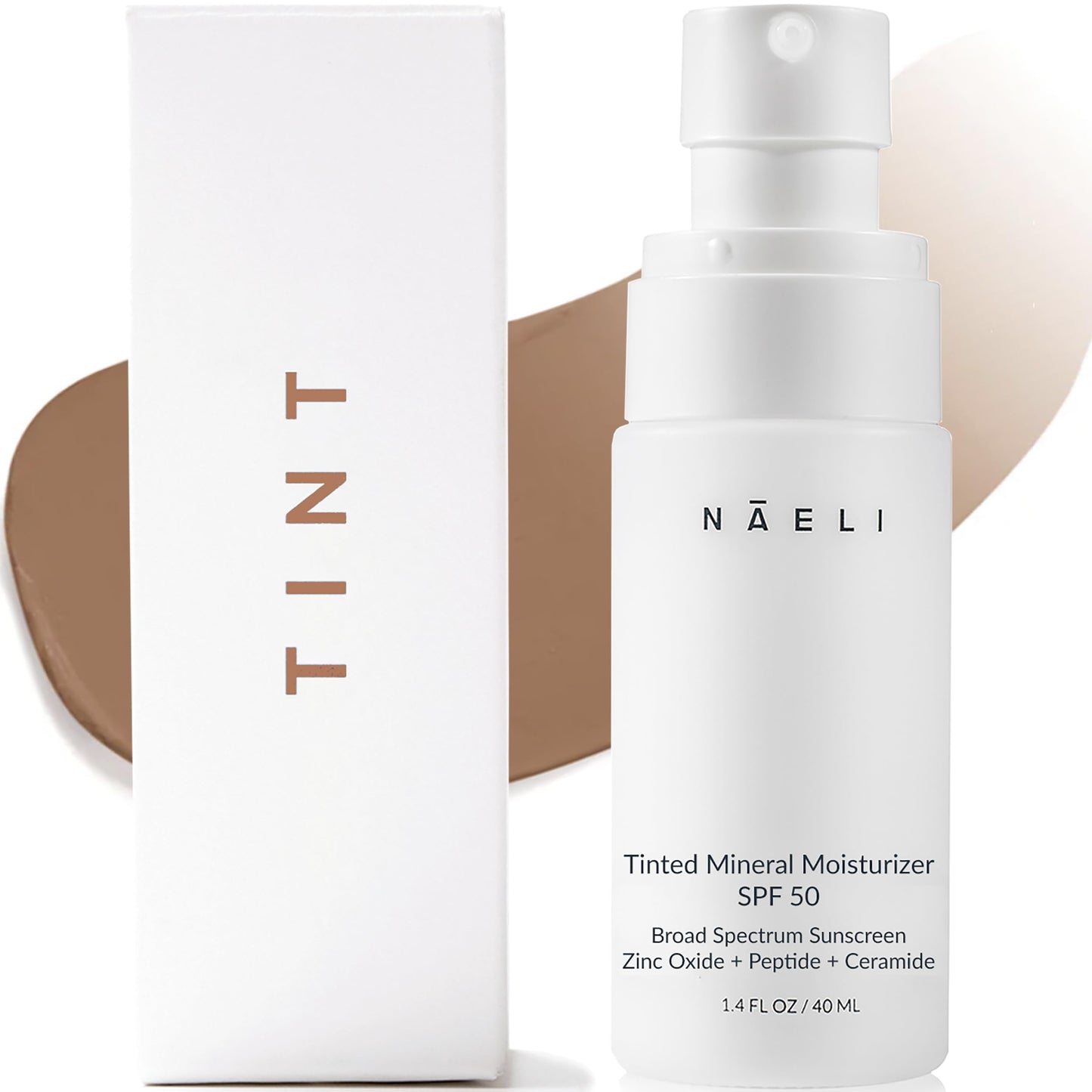 NAELI Anti Aging Tinted Moisturizer SPF 50, Mineral Sunscreen for Face with Zinc Oxide, Peptides & Ceramides, Natural Hydrating Dark Tint - 1.4 oz