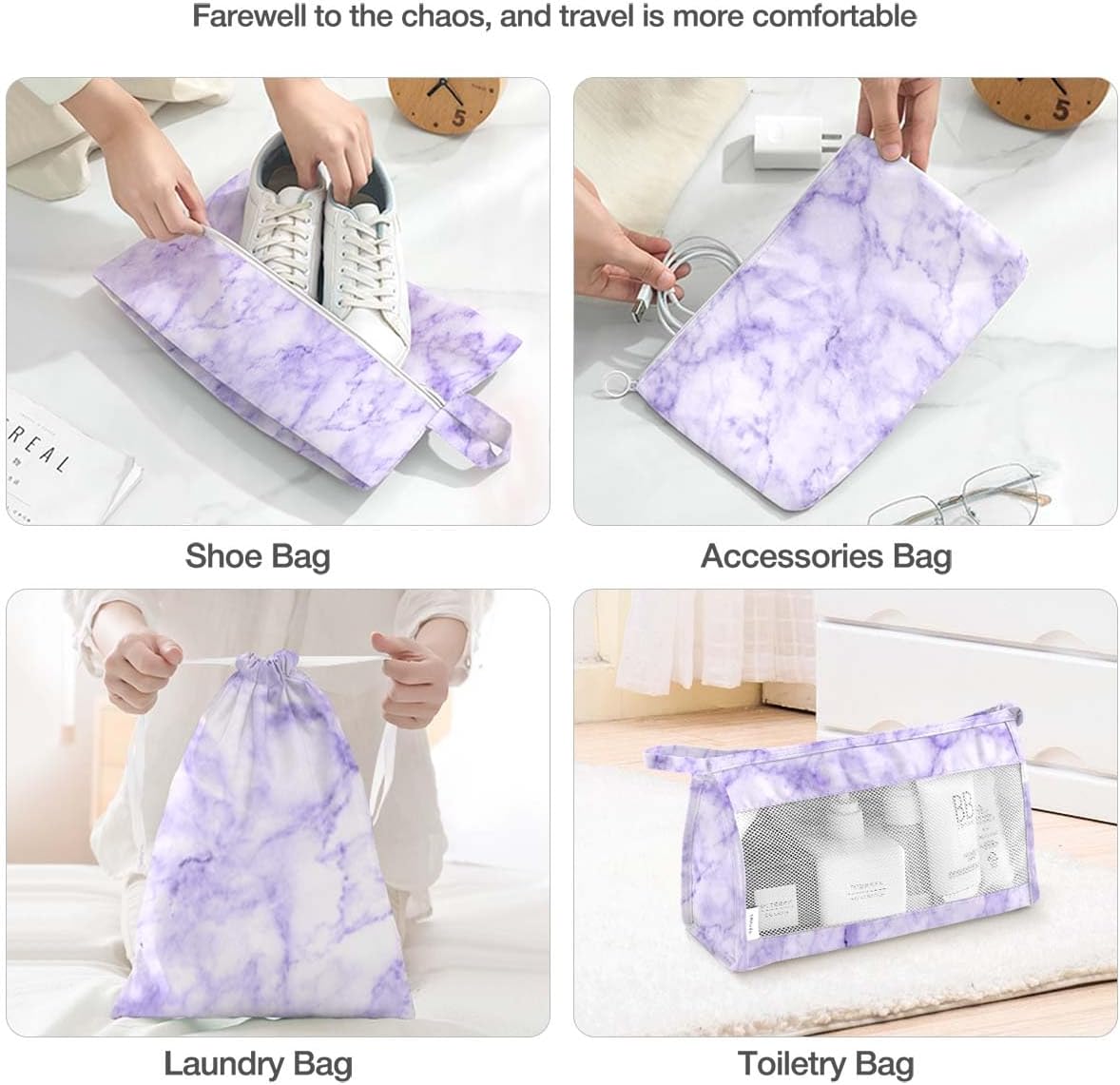 8 Set Packing Cubes for Suitcases,Packing Cubes with Shoe,Cosmetics,Clothing,Accessories Bags for Travel Luggage Organizer Women Men(Purple Marble)