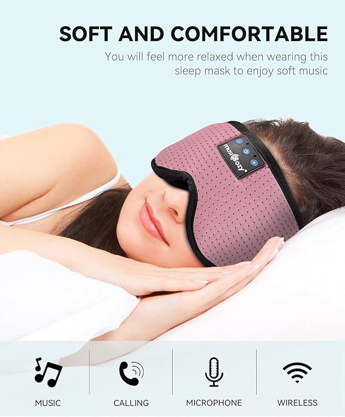 MUSICOZY Sleep Headphones Bluetooth Sleep Eye Mask for Sleeping, Headband Wireless Sleeping Masks Headphones, Earbuds for Side Sleepers Men Women with Speakers Cool Tech Gadgets