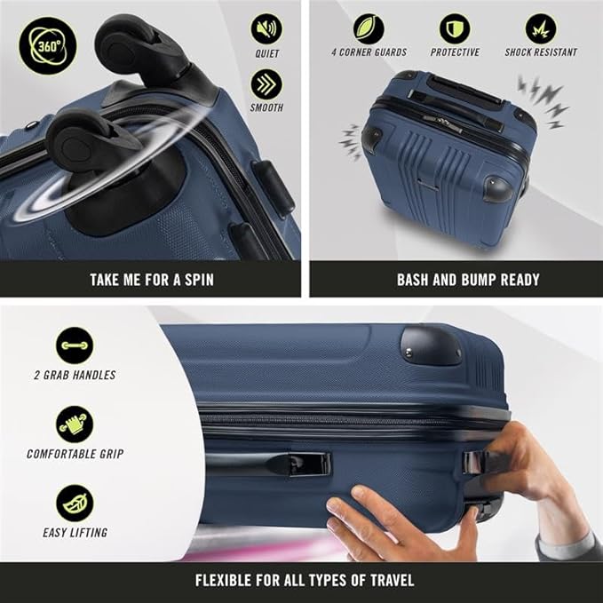 Kenneth Cole REACTION Out of Bounds Lightweight Hardshell 4-Wheel Spinner Luggage, Naval, 3-Piece Set (20", 24", & 28")