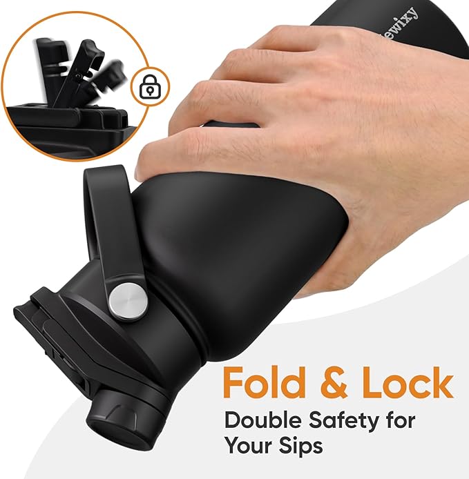 32 oz Insulated Water Bottle, 2-in-1 Lid, Straw & Spout with Protected, Leak Proof, Keep Cold, Stainless Steel, Metal, Reusable, Handle, for Outdoor, Gym and School, 2 Lids, Midnight Black