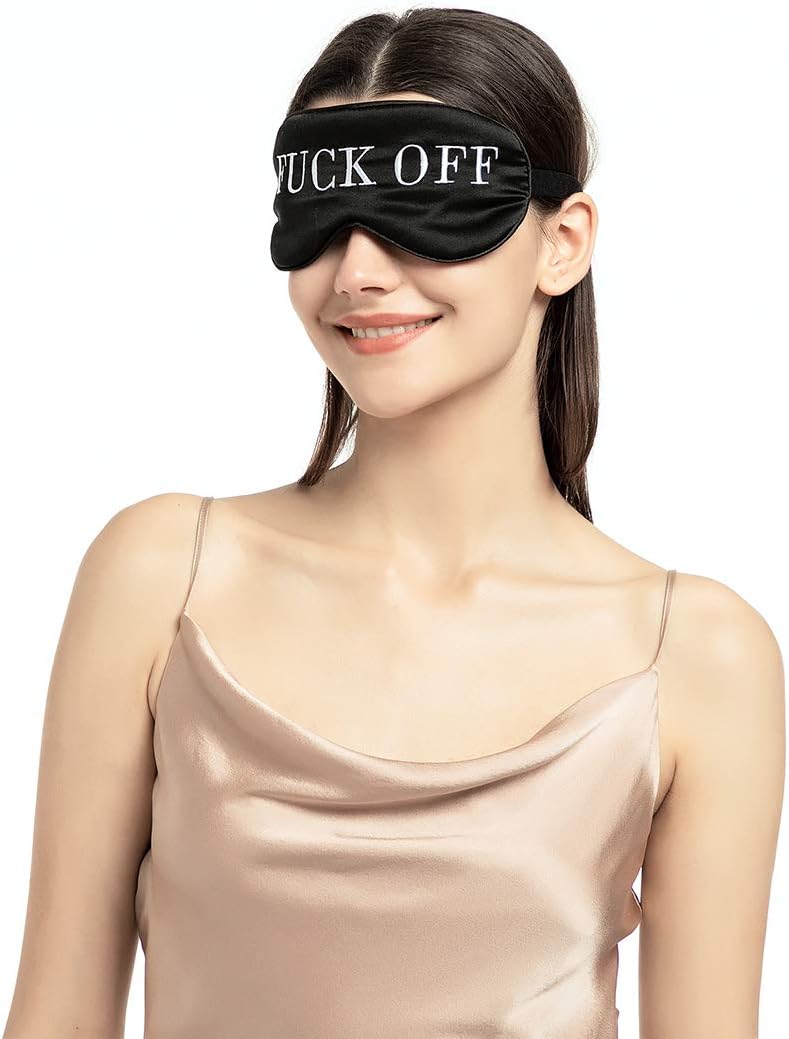 NMM Global 100% Mulberry Silk Sleep Mask Blackout, Cute Natural Sleeping Mask with Adjustable Elastic Strap, Satin Eye Cover for Men Women Adults (Fuck Off)