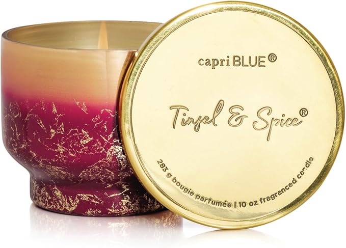 Capri Blue Tinsel & Spice Scented Candles for Home - Glimmer Inverted Jar Candles - Soy Candles - Holiday Candle with Mulberry & Gold Ombre Glass Holder (10 oz)
