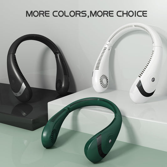 OLV Neck Fan 5000mAh Rechargeable Battery Portable Fan 360° Bladeless Cooling 3 Speeds Powerful Airflow Personal Foldable Neck Fan Gifts for Men Women Home Office,Travel,Sports,Golf,Camping White