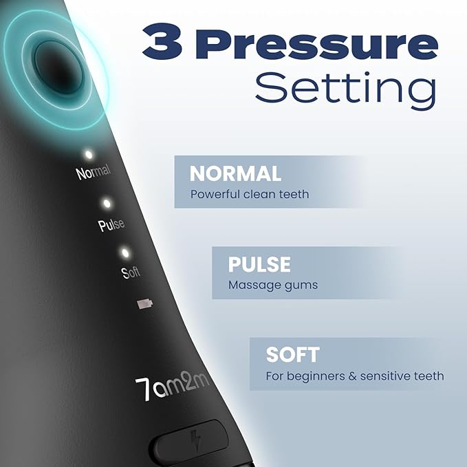 7AM2M Portable Water Flosser Cordless, Water Flosser with 3 Modes and 2 Jet Tips, USB C Rechargeable, IPX7 Waterproof, Dental Water Flosser for Travel and Home Use (Black)