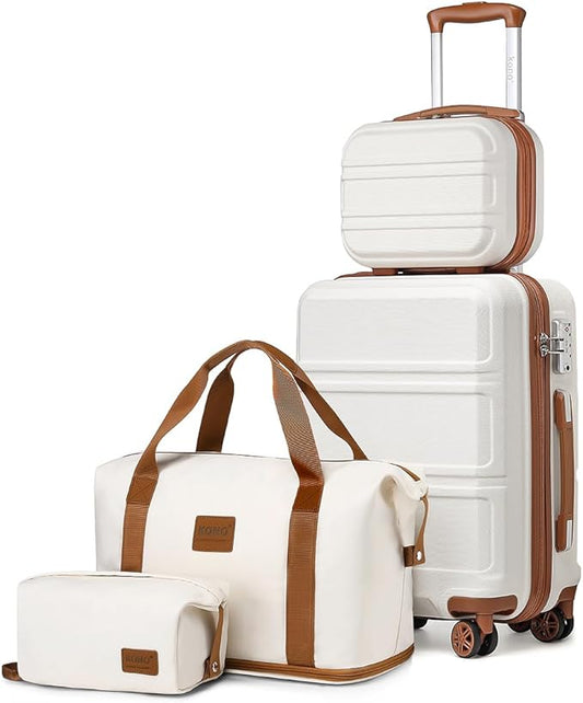 Kono Luggage Set 4 Piece Carry On Hardside Luggage with TSA Lock Spinner Wheels Carry On Suitcase Cream White