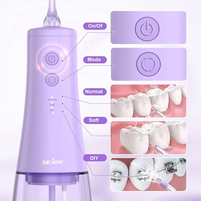 350mL/12oz Water Flosser with 3 Modes 6 Jet Tips,Dental Oral Irrigator USB Rechargeable Cordless Water Dental Picks for Teeth Cleaning,IPX7 Waterproof,for Home and Travel for Oral Care(Purple)