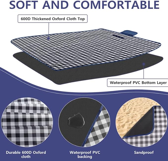 K Y KANGYUN Picnic Blanket|Beach Mat|Picnic Blanket for Indoor and Outdoor, 80" x 60" Sandproof Waterproof Larger Mat for Beach, Travel, Camping, Hiking, Park Grass,Machine Washable, Foldable.