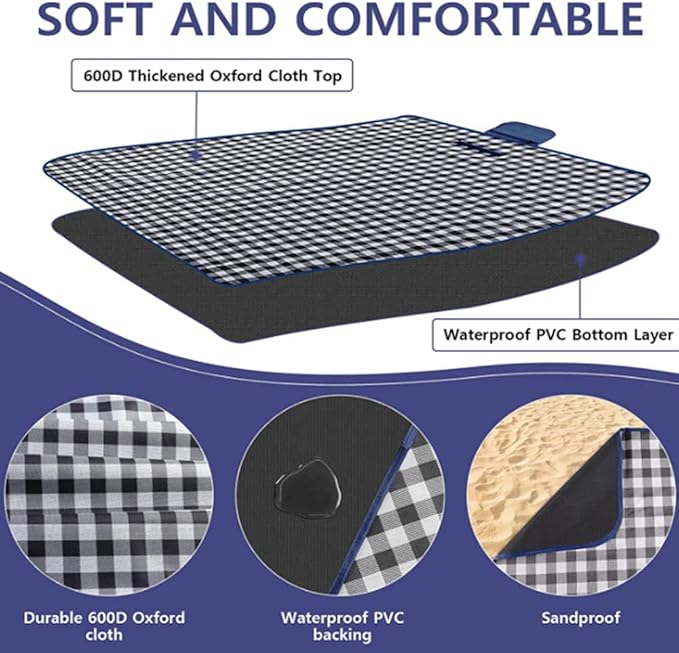 K Y KANGYUN Beach Blanket Outdoor Picnic Blanket Mat 80"x60" Extra Large Waterproof Sand Proof Camping Blanket Lightweight Folding Portable Travel Blanket for Family Park Beach