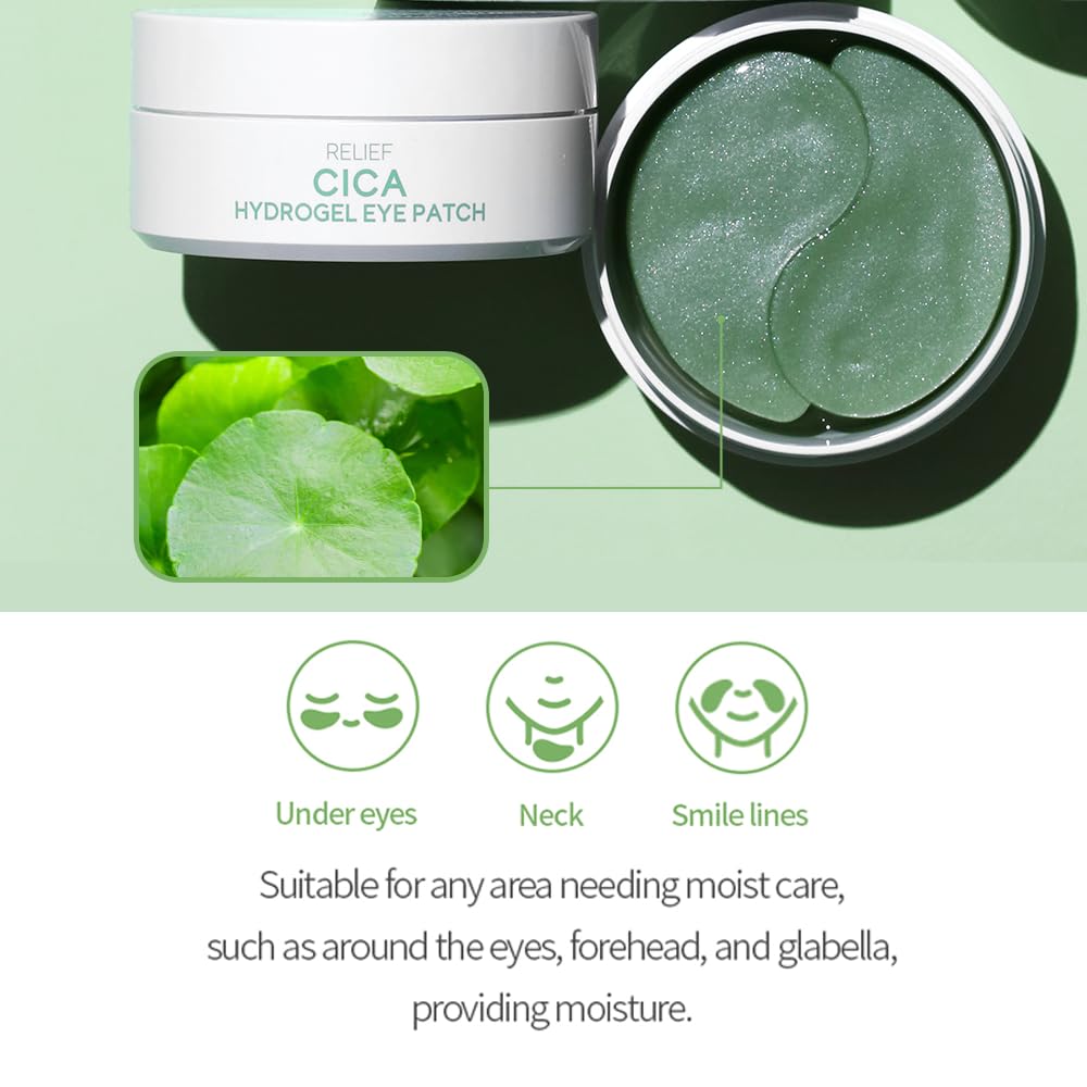 tenzero Relief Cica Hydrogel Eye Patch 60 Patches (90g), Centella Treatments for Puffy Eye, Fine Lines, Soothing, Eye Puffiness Reducer, Hydrating Eye Pads, Korean Under Eye Masks Skincare