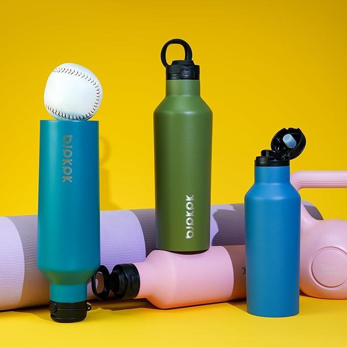 BJPKPK Insulated Water Bottle With Straw 25oz Stainless Steel Water Bottles With 2 Lids And Carry Handle Reusable Travel Metal Thermo,Olive Green