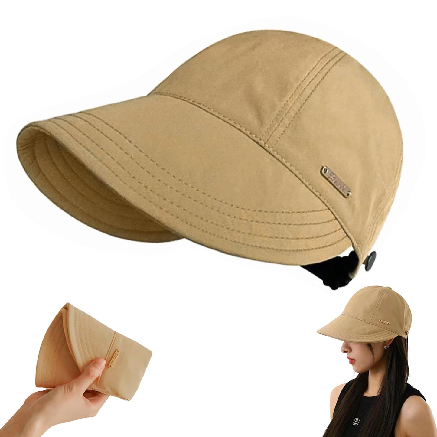 huablo]UPF 50+Womens Sun Hat Wide Brim Hat UV Protection Hiking Fishing Hats Adjustable Ponytail Packable Sun Cap Khaki