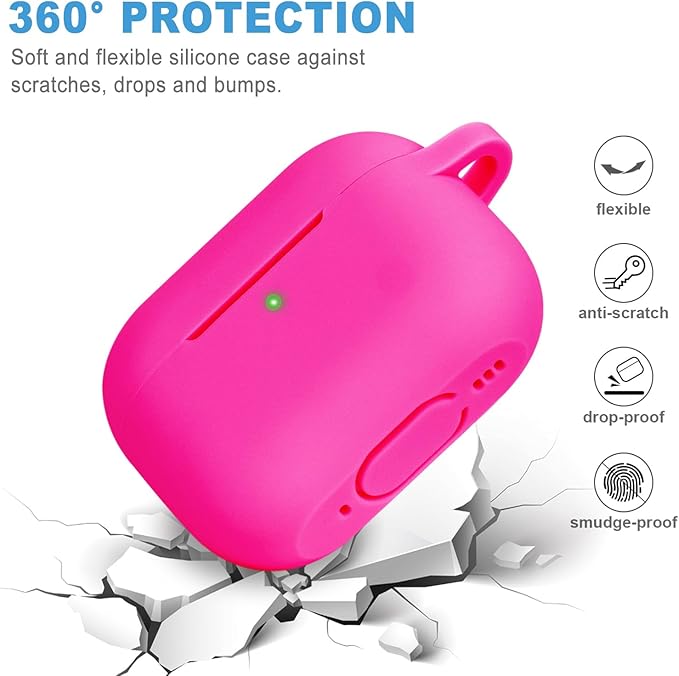 Case for Apple Airpods Pro 3 (2025) - VOTILE Airpods Pro 3 Cases Cover Women Silicone iPods Pro 3 Earbuds Wireless Accessorie Charging Cases Girl Bling Keychain for Airpod iPods Pro 3 - Hot Pink