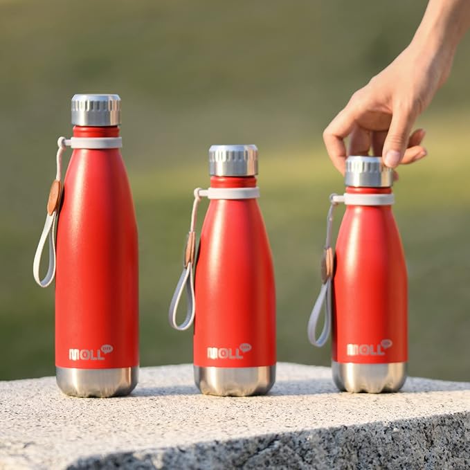 17 oz Insulated Water Bottle-Stainless Steel Vacuum Sports Water Bottle for Back to School- Cola Shape Travel Leak Proof Flask (Fire Red)