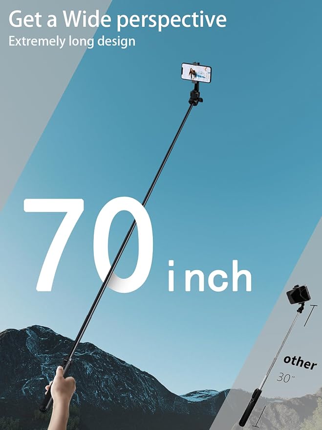 70" Tripod for iPhone & Phone Tripod, Extendable Selfie Stick with Wireless Remote, Lightweight Travel Cell Phone Stand for Vlogging/Live Streaming, Compatible with iPhone Android, Cameras