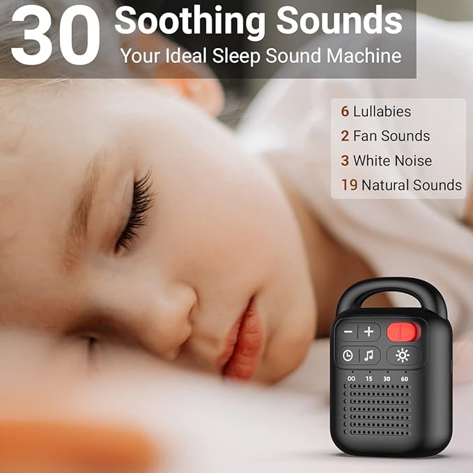 ColourNoise Portable Sound Machine White Noise Machine Rechargeable with 30 Soothing Sounds Adjustable Volume Night Light 4 Timer Functions Compact Suitable for Baby Kids Adults Sleep and Travel