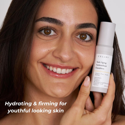 CELLVY Anti-Aging Antioxidant Emulsion with Hyaluronic Acid, Vitamin C & E, Korean Taiwanese Skincare, Firming & Hydrating Face Lotion, Smooths Fine Lines & Wrinkles and Boosts Collagen Production