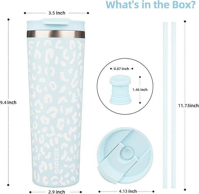 BJPKPK 30oz Tumbler With lid And Straw Stainless Steel Travel Coffee Mug Insulated Tumblers Cups,Light Blue Leopard