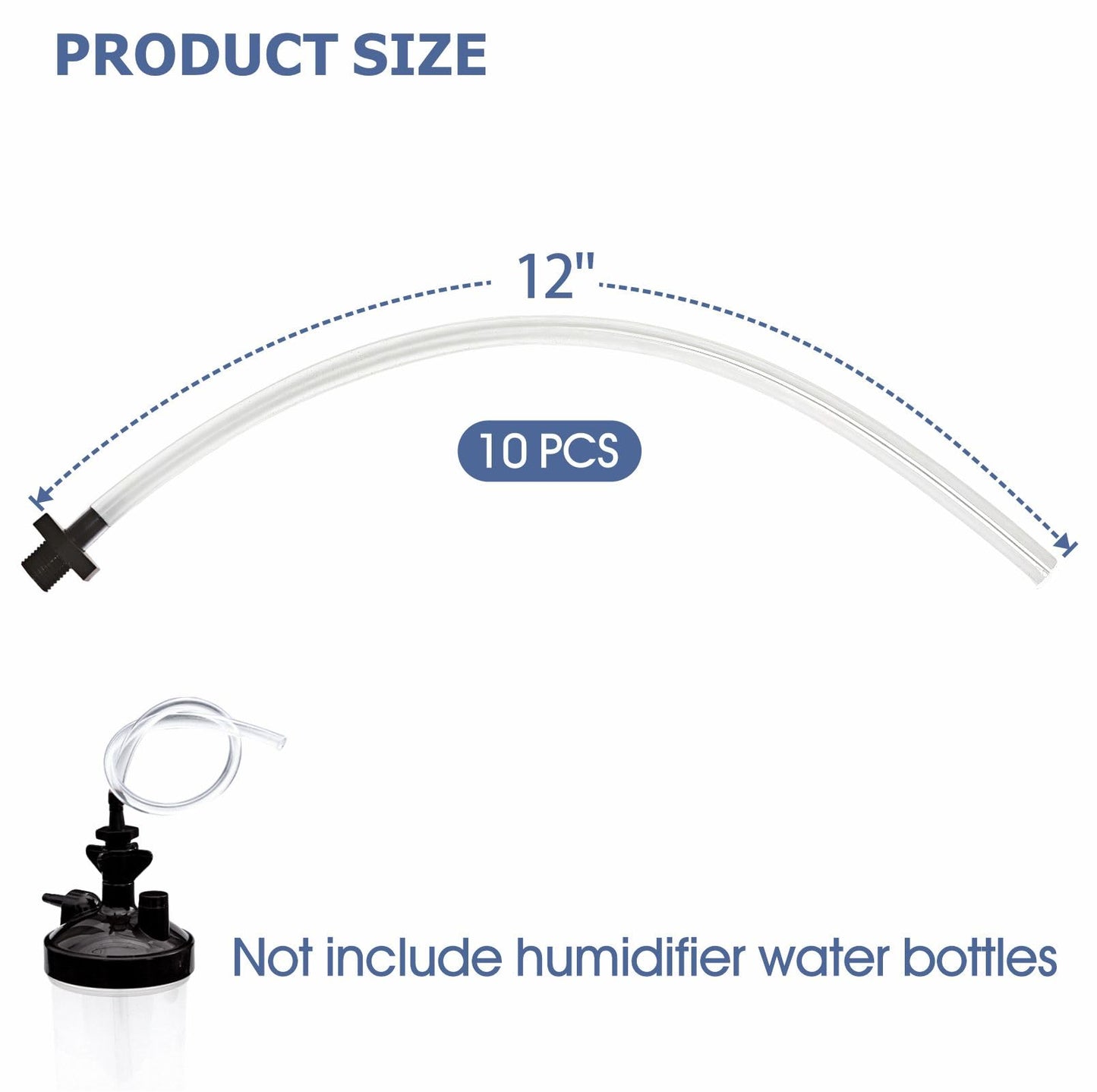 Oxygen Concentrator Humidifier Bottle Connecting Tube - O2 Generator Humidifier Water Cup Adapter with Standard Threaded Connector, 10 Pcs (Black-Straight, 12"L)