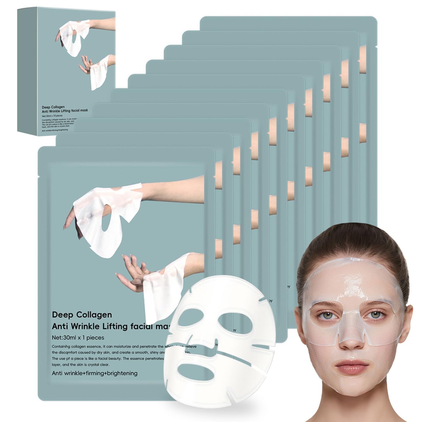 Chbgutlmr 10 Pack Deep Collagen Mask, Anti-Wrinkle Overnight Mask, Korean Face Mask, Bio Collagen Face Mask Overnight,Firming and Moisturizing