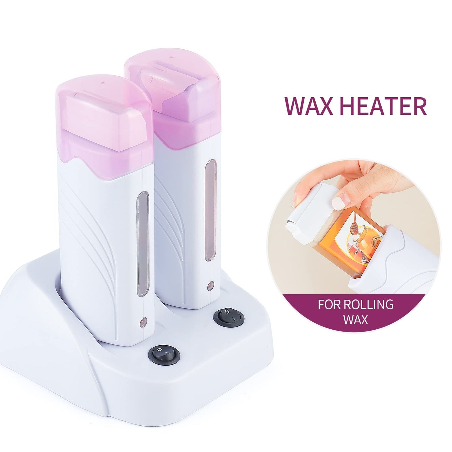 110V Roll On Wax Warmer for Hair Removal, Double Wax Roller Heater, Home Waxing Kit for Women and Men