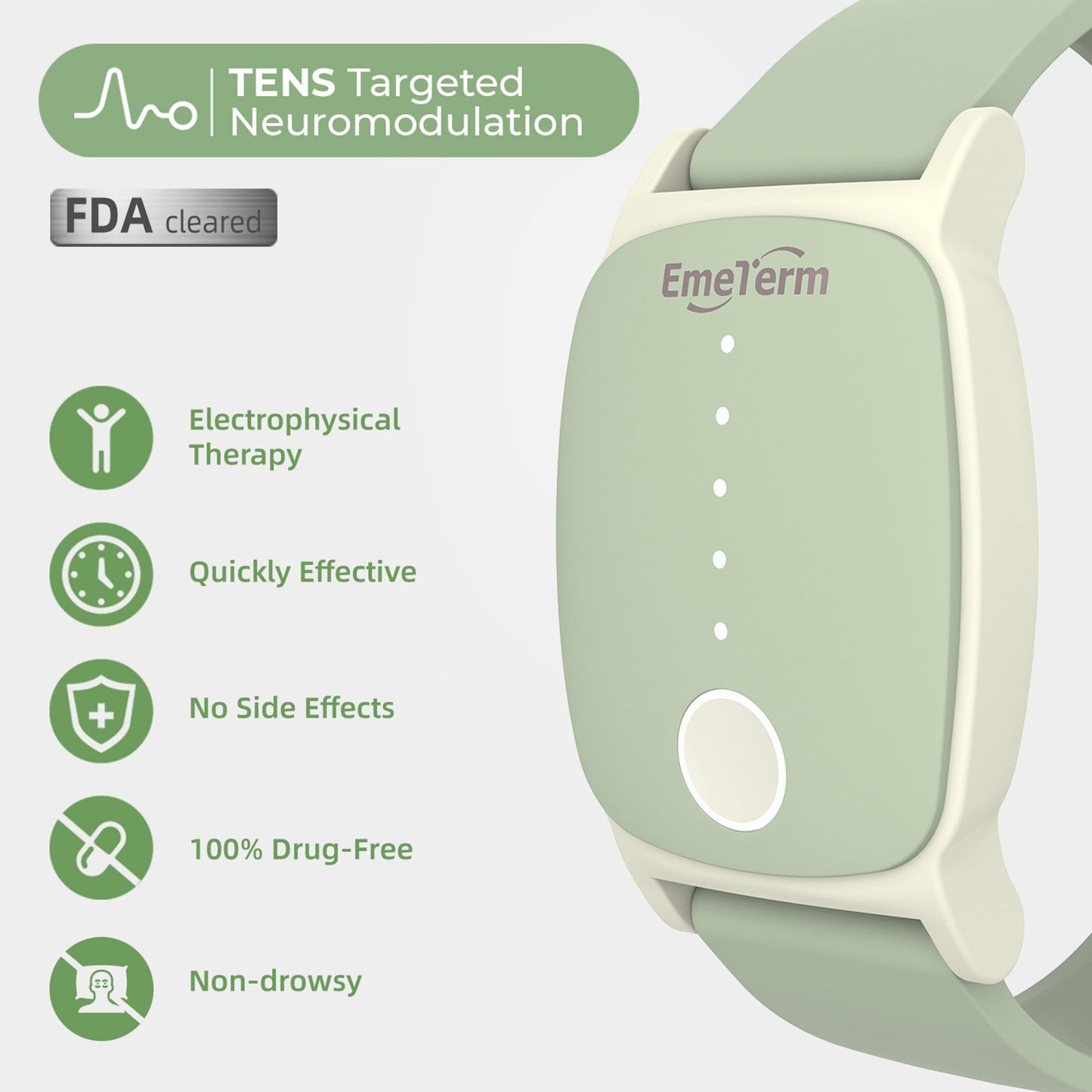 EmeTerm Explore FDA-Cleared Anti-Nausea Wristband IP67 Waterproof Morning Motion Travel Sickness Relief Classic Strap Design FSA/HSA Eligible (Mint Green-Extra 2pack Conductive Gel)