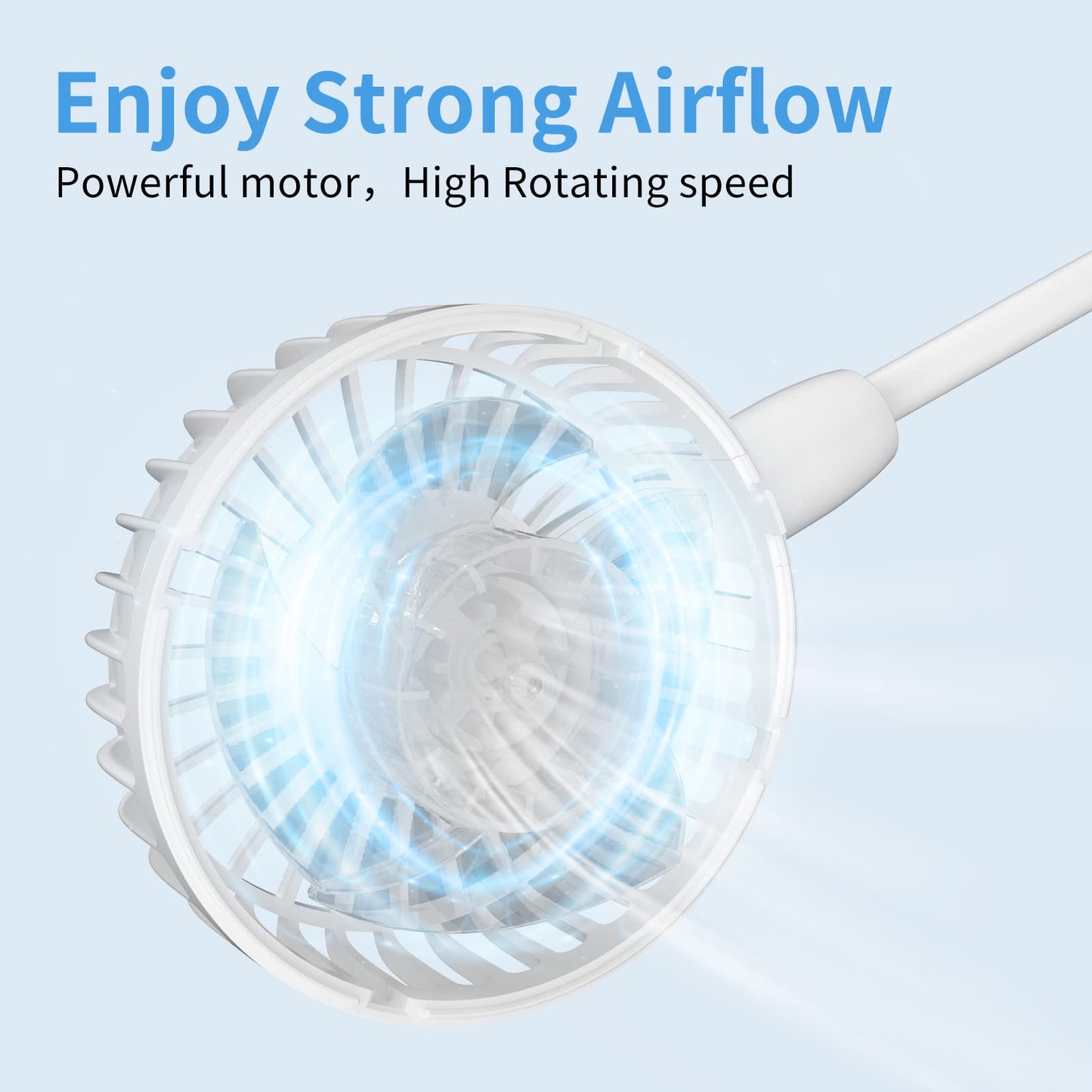 HandFan 5000mAh Neck Fan, 26H Longest Runtime - 6 Speeds Visible Blades Portable Fan, 360° Flex Neck for Gym Office Travel, Safety Grille & Hair Protection (White)