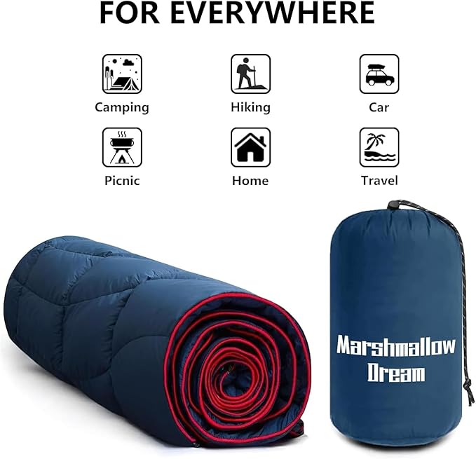 Camping Blanket, Packable Puffy Blanket Down Alternative Blanket Lightweight Windproof Resistant for Outdoors,Hiking, Backpacking,Beach,Car,Picnic,Stadium 52x75in