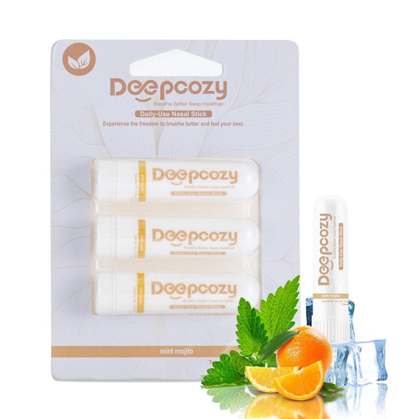 DeepCozy Nasal Stick for Adults, 3 Pack Nasal Inhaler Stick for Distraction Relief & Mild Stress, Portable Nasal Sticks Nose Inhaler Stick with Menthol for Work/Study/Travel (Mint Mojito)