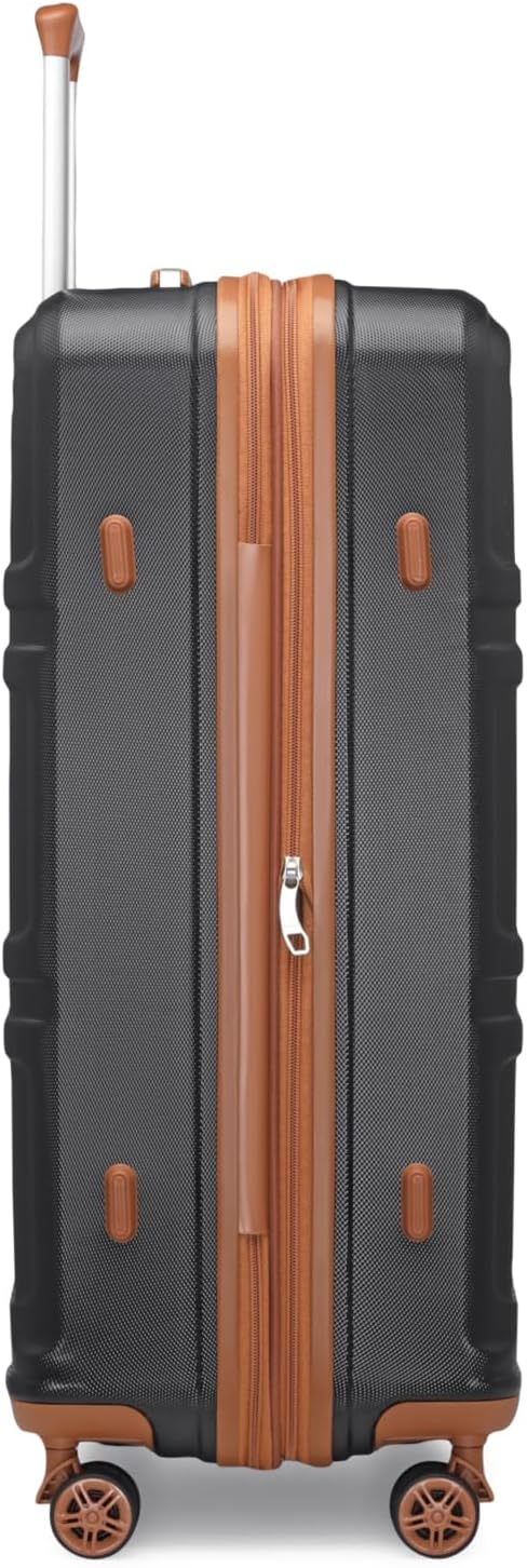 Kono 3 Piece Luggage Sets Expandable(only 28") Lightweight with Spinner Wheels TSA Lock Hardside Travel Rolling Suitcases 20in 24in 28in Carry on Black