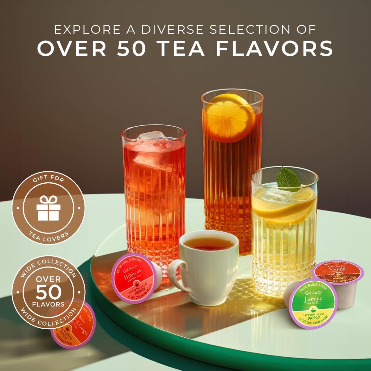 Gya Tea Co Evening Calm Tea Gift Set (16 ct) - Assorted Tea Pod Variety Pack with Vanilla Chai, Peppermint, High Mountain, Jasmine Green 4 Flavors for Night Rest, Digestion & Relaxation