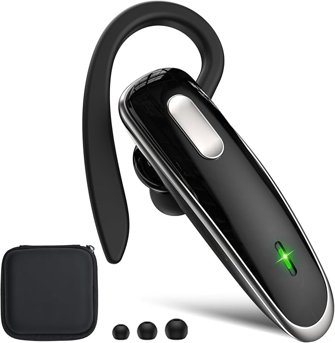Bluetooth Headset, V5.1 Ultralight Wireless Handsfree Earpiece Cell Phone with Noise Cancellation Microphone for PC Tablet/Laptop Computer, Headphones for Trucker/Driver/Business- Black