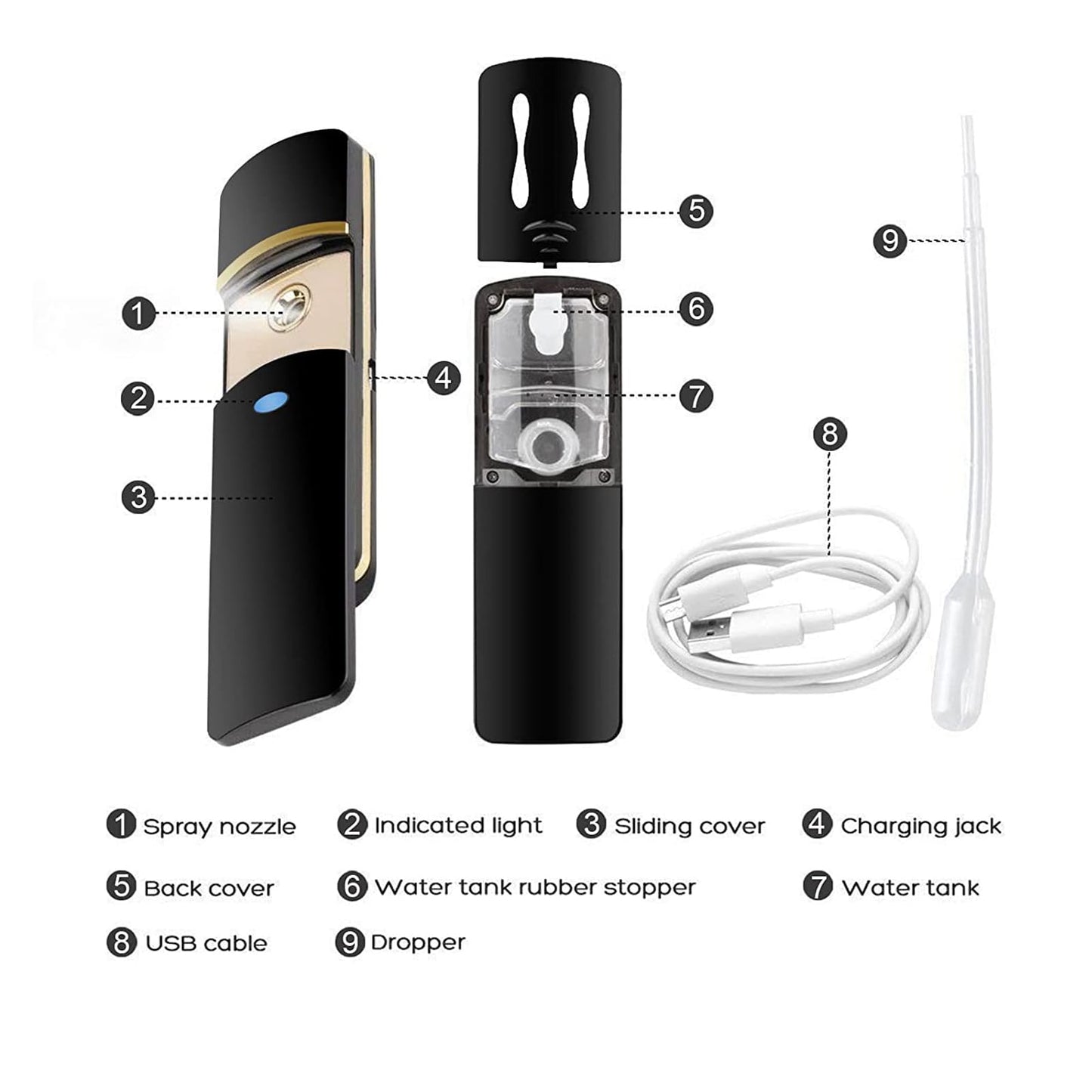 Kingsmile Nano Face Mister, Premium Nano Facial Mister for Refreshing Feeling, Lonic Nano Sprayer for Hydrating Skin, Portable Mini Face Mister,Professional Lash Mister for Eyelash Extensions (Black)