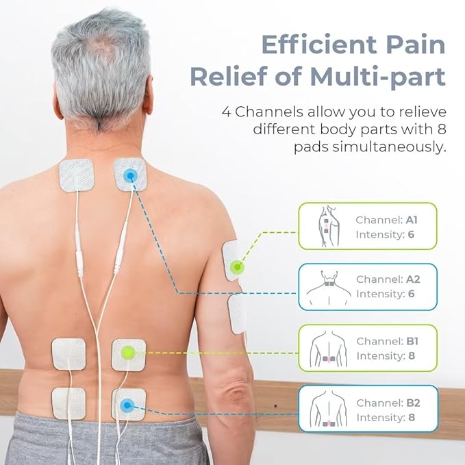 AUVON 4 Outputs TENS Unit Muscle Stimulator with 24 Modes & Intuitive Operation Design, FSA & HSA Eligible, TENS Machine with 10 TENS Pads, Electronic Pulse Massager for Back Pain Relief Therapy