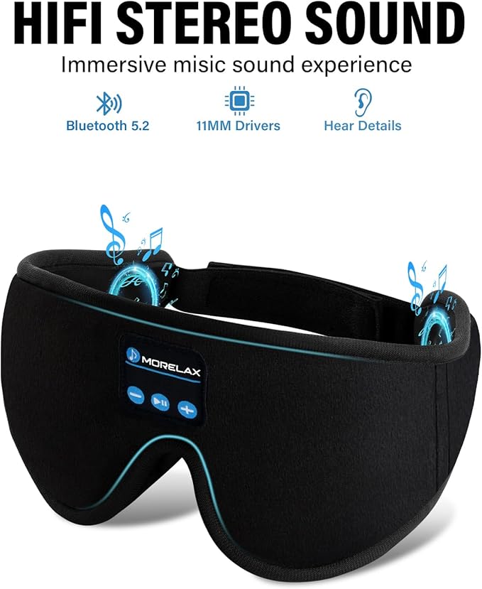 Sleep Headphones,Sleep Mask for Side Sleeper,3D Eye Mask for Sleeping with Stereo Speakers,Bluetooth Headphone,Perfect for Gifts for Women/Men Black