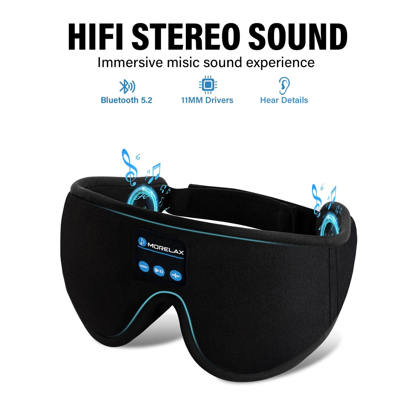 Sleep Headphones,Sleep Mask for Side Sleeper,3D Eye Mask for Sleeping with Stereo Speakers,Bluetooth Headphone,Perfect for Gifts for Women/Men Black