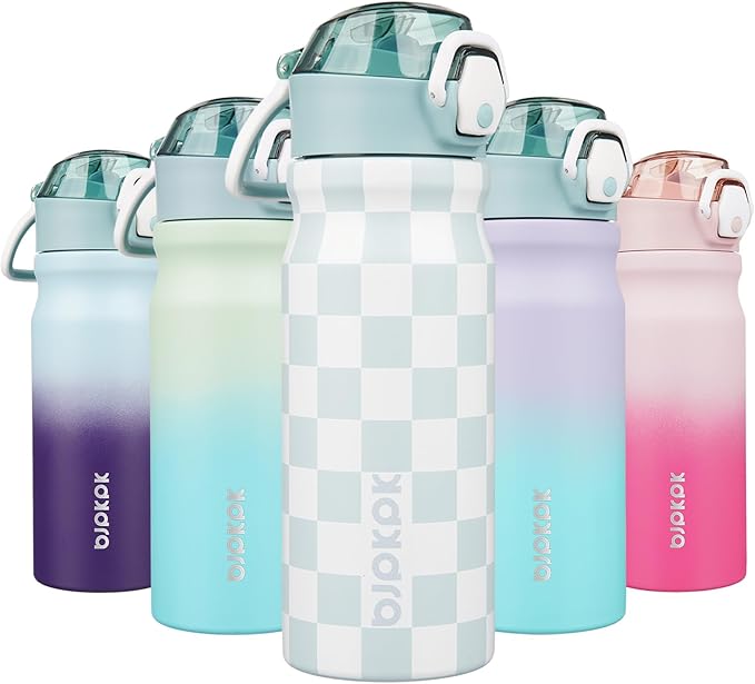 BJPKPK Stainless Steel Insulated Water Bottle With Straw Lid 18oz Reusable Metal Thermo Bottles Keep Cold And Hot,Plaid