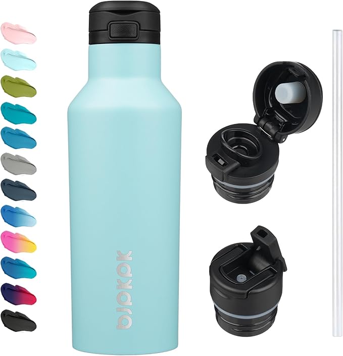BJPKPK Insulated Water Bottle With Straw 17oz Stainless Steel Water Bottles With 2 Lids And Carry Handle Reusable Travel Metal Thermo,Turquoise