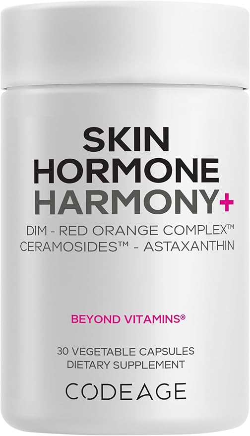 Codeage Skin Hormone Harmony+ Supplement – Skin Hair Support with Ceramosides, Red Orange Complex, Diindolylmethane, Astaxanthin, Vitamin C Ascorbic Acid, Liposomal Delivery – Non-GMO – 30 Capsules