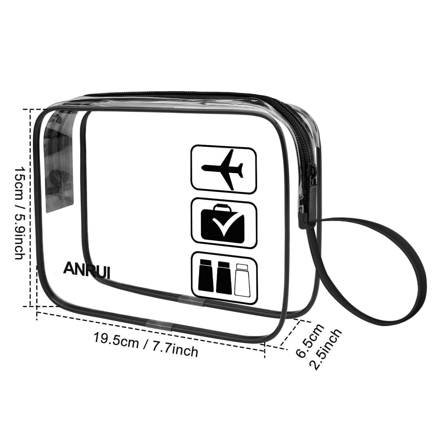 3pcs TSA-Approved Clear Travel Toiletry Bag With Handle Strap, ANRUI Airline Kit 3-1-1 Clear Liquids Toiletries & Cosmetics Organizer Carry-On Luggage for Women and Men - Black