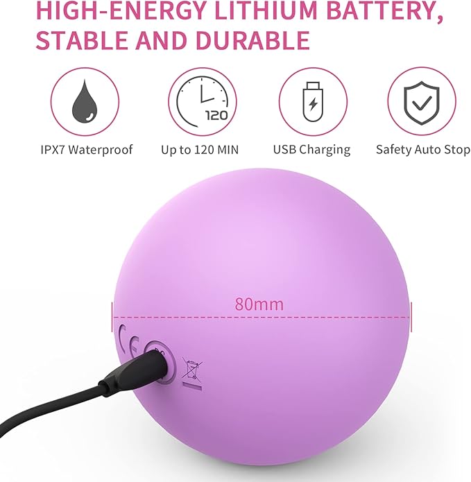 3'' Vibrating Massage Ball - Massage Roller Ball with 5 Speed Vibrations for Muscle and Fitness, Plantar Fasciitis Pain Relief, Myofascial Release and Trigger Point Treatment (Purple)
