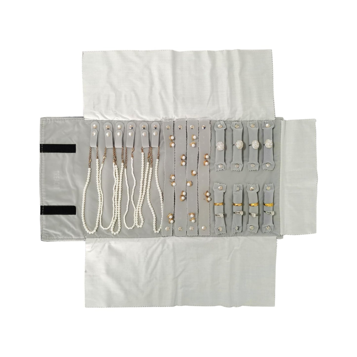 SCIKHEFT Travel Roll Bag Jewelry Display Storage Organizer Multi-function Velvet Pouch (Black and grey)