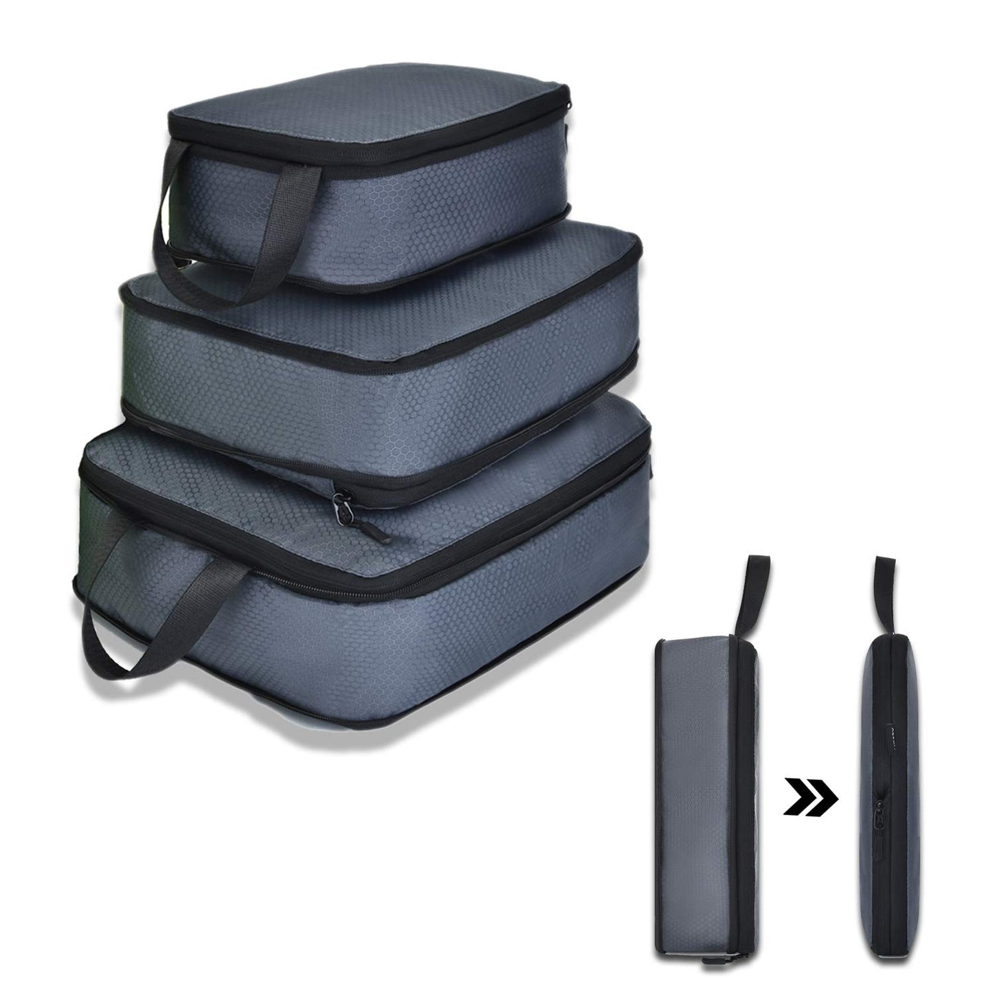 YZAOLL 3 Set/6 Set/7 Set Compression Packing Cubes Travel Accessories Expandable Packing Organizers,Travel Essentials for Carry on 3 Set Gray