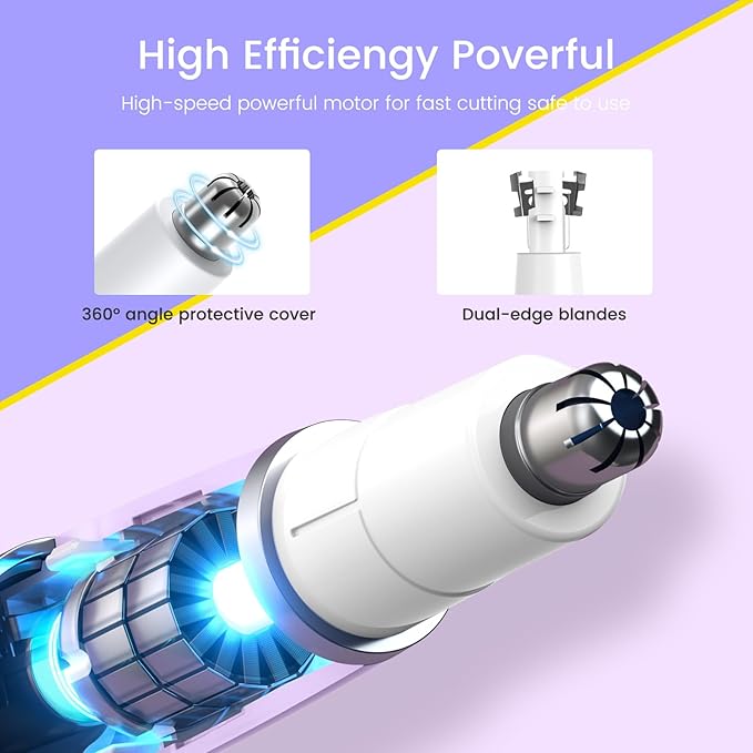 2 in 1 Nose & Ear Hair Trimmer for Women Men, 2025 Rechargeable Dual-Edge Blade Electric Clipper, Facial & Eyebrow Hair Removal Tool, Powerful Motor, Painless, Easy to Clean (Purple)