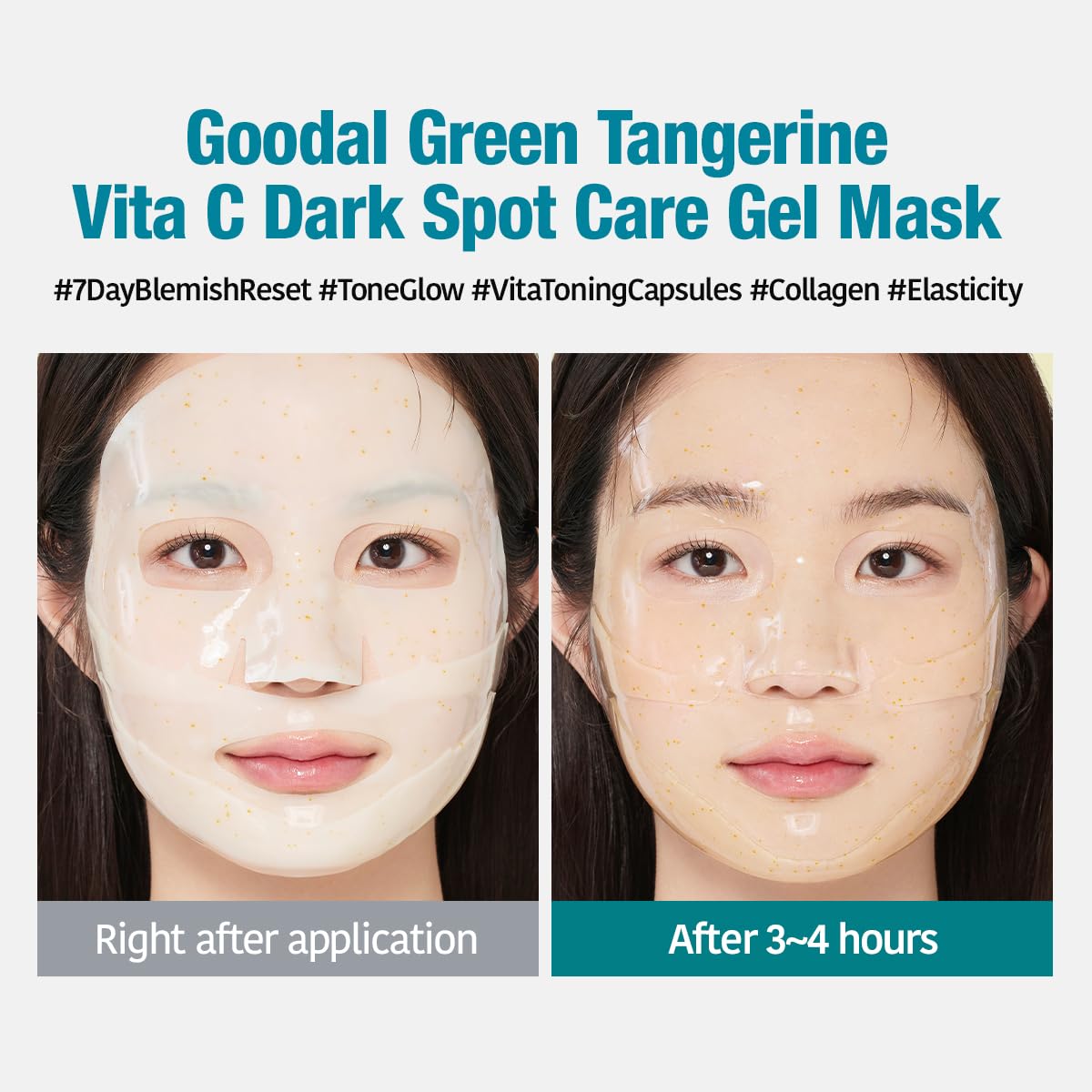 GOODAL Green Tangerine Vita C Gel Mask, Deep Moisturizing Hydrogel Essence, Vitamin C Face Mask for Glass & Glow Skin, Overnight Facial Mask, Jelly Mask for Sensitive Skin, Korean Skin Care, 5EA