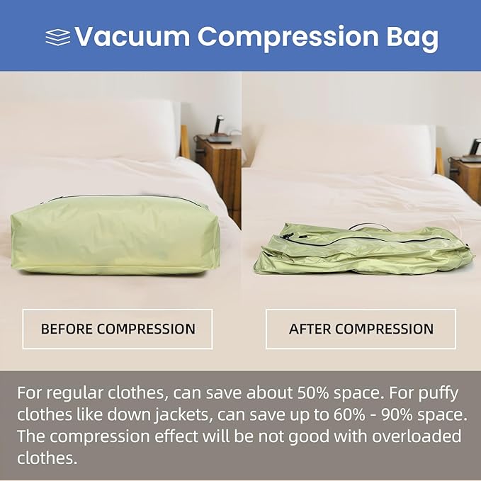 BAGAIL TPU Vacuum Bag for Travel, Reusable Compression Bag with IPX8 Waterproof Zipper, Save Space for Suitcase, Backpack and Carry on (Green, Large, No Pump)