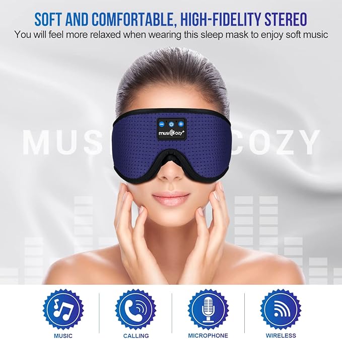 MUSICOZY Sleep Headphones Breathable Bluetooth Headband 3D Sleeping Headphones, Wireless Music Eye Mask Sleep Earbuds for Side Sleeper Women Men Office Air Travel Cool Tech Gadgets Unique Gifts