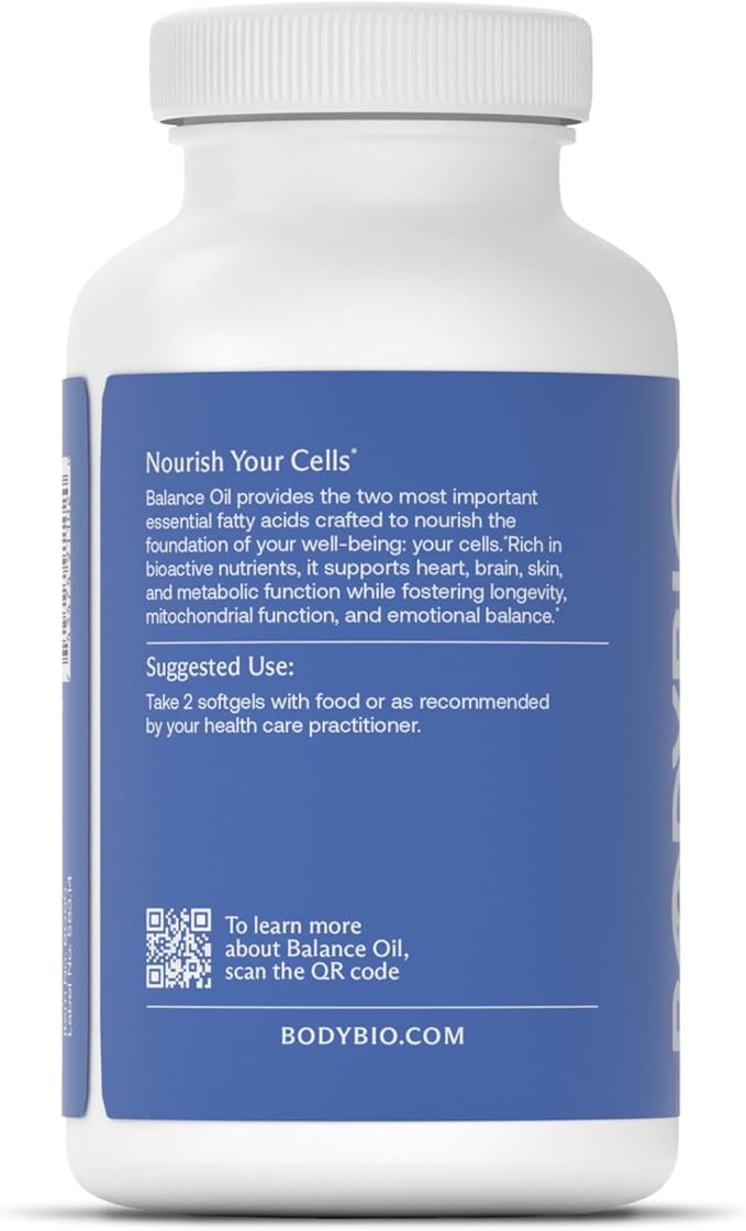 BodyBio Balance Oil - Vegan Omega 3 6 Supplement – Cold-Pressed Safflower & Flaxseed Oil – Supports Brain Function, Healthy Skin, and Mood