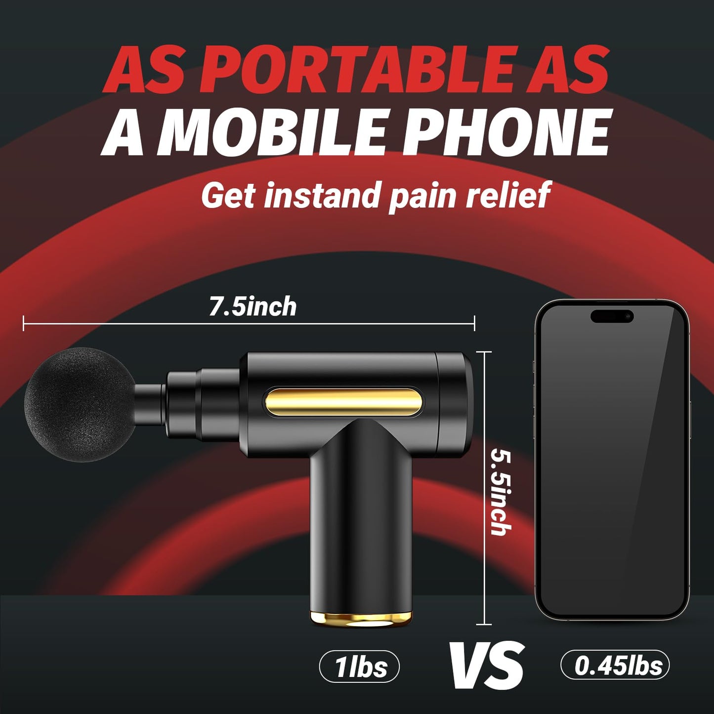 Brantefa Massage Gun, Small Travel Tool, Massage Gun Deep Tissue,Percussion Handheld Portable Muscle Massager Tool for Full Body Pain Relief, Ideal Gifts for Men, Women(Black)